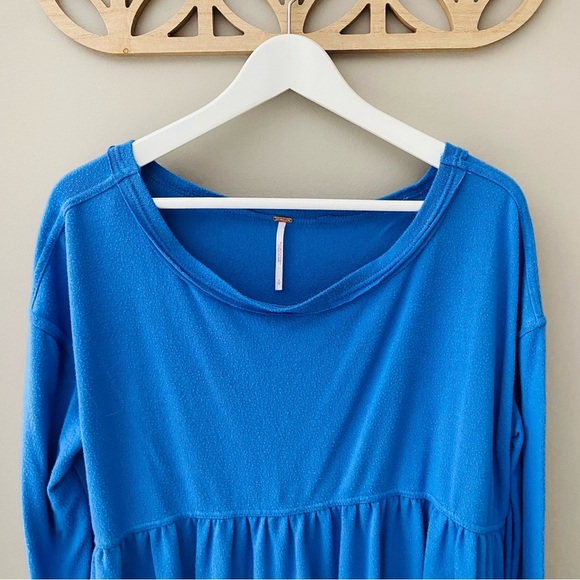 Free People Pullover Long Sleeve Crop Top Blue Sz Small - Picture 2 of 9